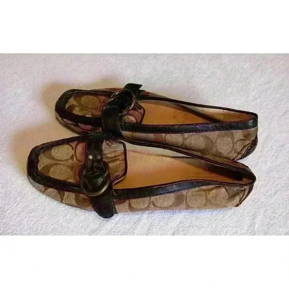 Coach Brown Leather Loafer Shoes Size 6.5 Avril Signature Logo Driving Monogram - Picture 1 of 9
